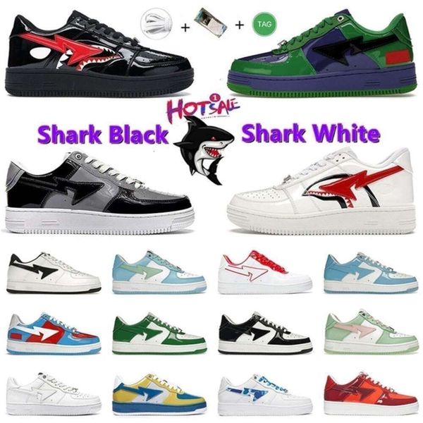 

New Bapestar Men Shoes Sta Low Sneaker Nigo Designer Apes Comics Shark Black White Grey Pink Suede Green White Abc Color Camo Blue Mens Women Sneakers Gai, # shark black