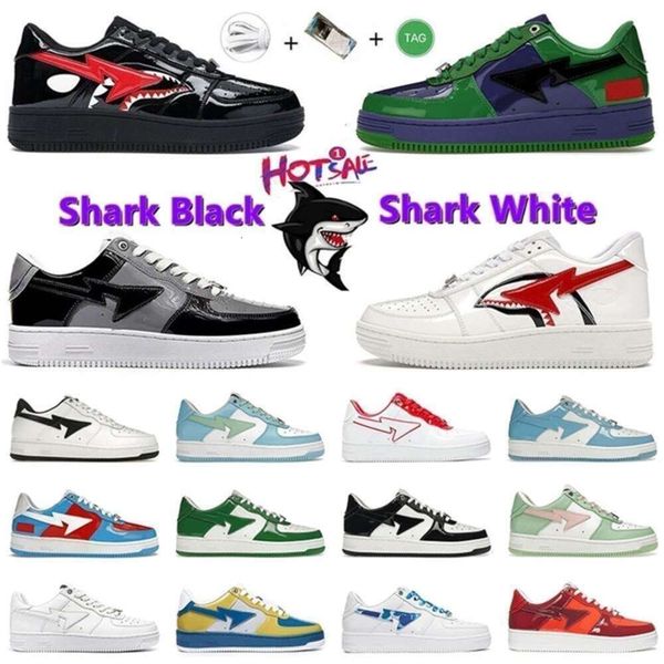 

New Bapestar Men Shoes Sta Low Sneaker Nigo Designer Apes Comics Shark Black White Grey Pink Suede Green White Abc Color Camo Blue Mens Women Sneakers Gai hot sale, A55 blue suede