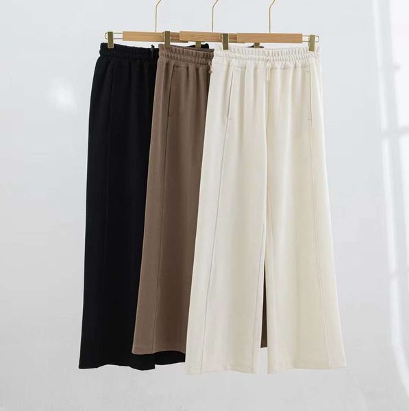 

LL Yoga Pants Ribbed Soft Mid-rise Pants Autumn/winter Loose and Casual Mid Waist Drawstring Pants Air Layer Straight Leg Trousers with Pockets, Black【full length pants】