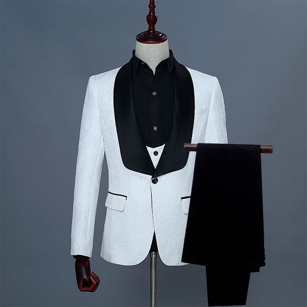 Slim Pink Wedding Tuxedos Shawl Lapel 3 Pieces Vest Coat Black Pantsuit Bespoke Male Prom Suits Handsome Jaquard Black Men Groom Suit Fitted Groom Suit Outfits 2024