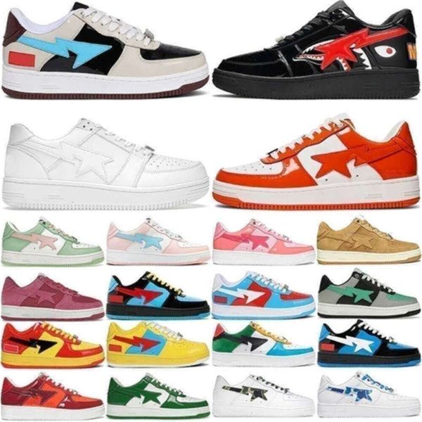 

2024 NEW Bathing Ape Shoes Low Black White Pastel Blue Suede Sta Mens Womens Outdoor Plate-forme Sneakers Walking Jogging, Red