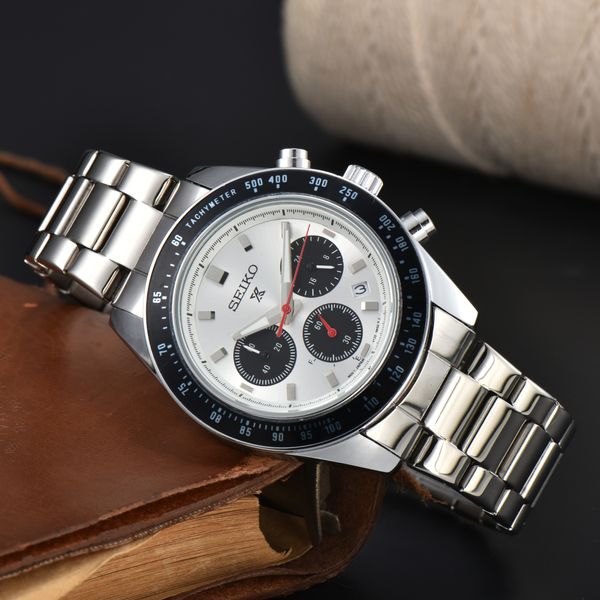 

Luxury Watch Leather Quartz Watch Fashion Business Multifunction Chronograph Top Sports Men's relojes hombre, Black