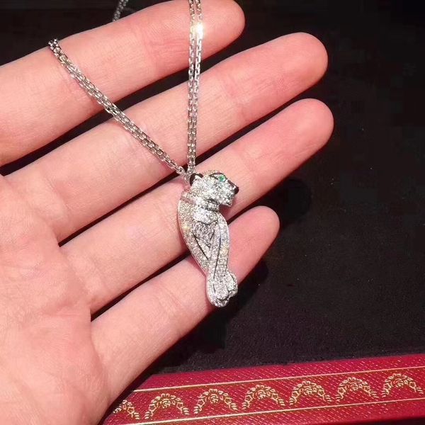 Europe and the United States fashion full of diamonds leopard necklace luxury designer necklaces double chain three-dimensional bun pendant women's jewelry