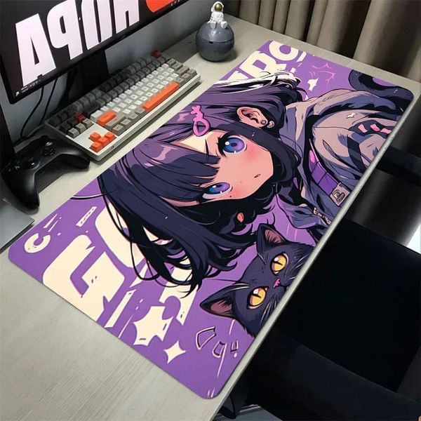 Girl and Cat Xxl Mouse Pad 900x400 Kawaii Anime Girl Desktop Pad PC Game Accessories Computer Office Mouse Pad Keyboard 240113Z260720
