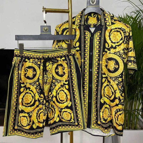 

Men's Casual Shirt Short Sleeved T Shirt Designer Silk Shirts Hip Hop Button Cardigan Coat Suit Hawaiian Shorts Two Piece Set, No.14