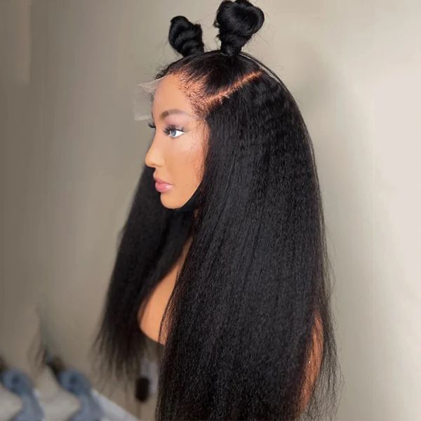 Mongolian Kinky Straight 13x4 HD Lace Frontal Wigs Simualation Human Hair Yaki Straight Glueless Wig Natural Hairline HD Lace Closure Wig, Black
Mongolian Kinky Straight 13x4 HD Lace Frontal Wigs Simualation Human Hair Yaki Straight Glueless Wig Natural Hairline HD Lace Closure Wig, Black