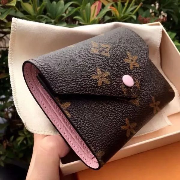 

M41938/62742 victorine purses with box multicolor coin purse Mini Short wallets foldable Key Coins Card Holder Case Accessoires Wallet, Brown flower-red