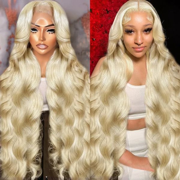 

250 Density 613 Honey Blonde Color 13x6 HD Transparent Lace Frontal Body Wave Human Hair Wig 30 36 Inch 13X4 Front Wig for Women, 4x4 lace wig
