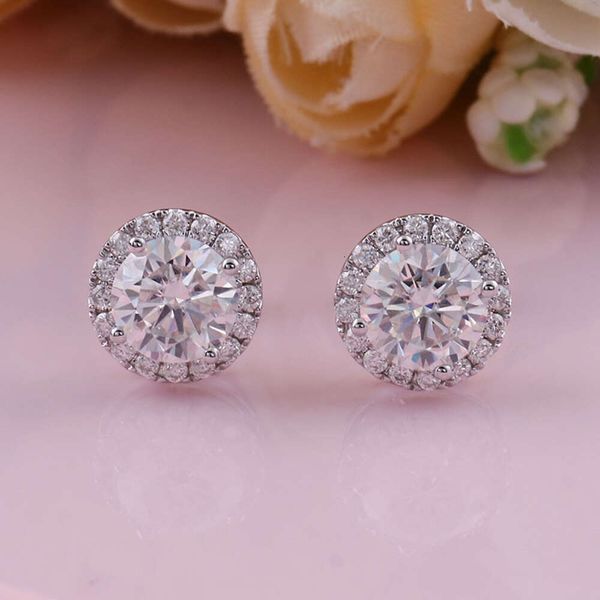 Pretty Nice 14K White Gold Stud Earrings With Halo Super Fine Jewelry For Girls