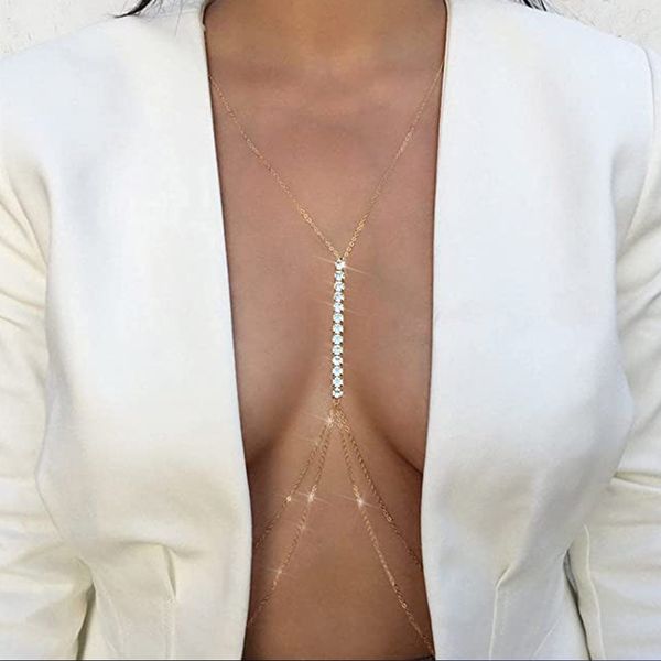 

jewelry Internet celebrity fashion temperament geometric single row diamond inlaid chain alloy body chain exaggerated and simple European