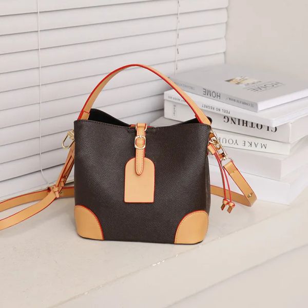 

Designer luxury diagonal soft leather bucket bag women's fashion complete with one shoulder bag fashion handbag, Black flowers