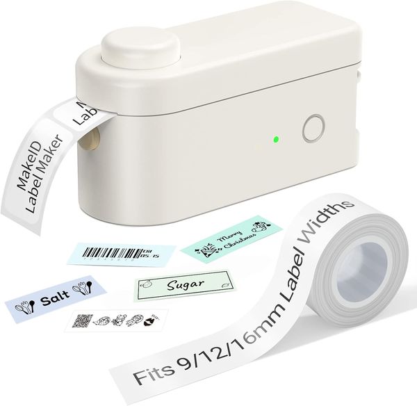 

Makeid Label Maker Machine with Tape - Compatible with 9/12/16mm Waterproof Tape, Portable & Rechargeable with Built-in Cutter Wireless Label Printer