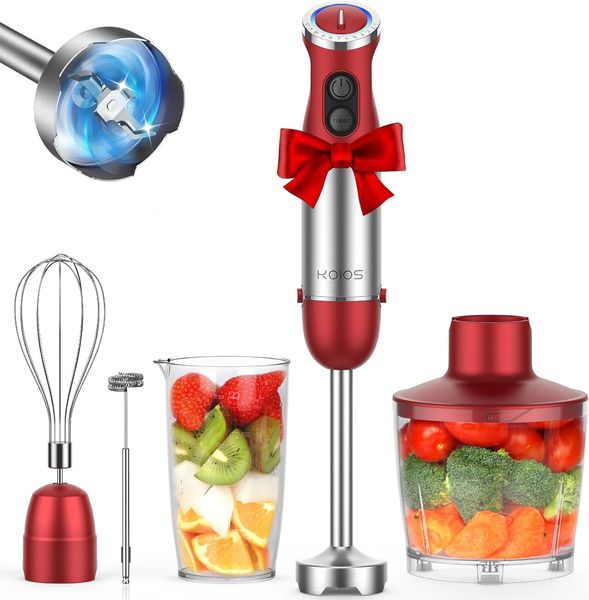KOIOS 5-in-1 Hand Immersion Blender, 1000W 12 Speed Handheld Blender, Copper Motor Stainless Steel Blade Stick Blender,600ml Mixing Beaker
KOIOS 5-in-1 Hand Immersion Blender, 1000W 12 Speed Handheld Blender, Copper Motor Stainless Steel Blade Stick Blender,600ml Mixing Beaker