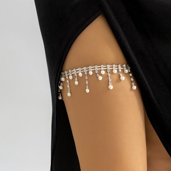 

designer jewelry european and American cross-border fashion rhinestone tassel leg chain nightclub party sexy imitation pearl inlaid diamond thigh chain leg