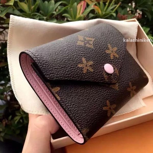 

5AM41938/62742 victorine purses with box multicolor coin purse Mini Short wallets foldable Key Coins Card Holder Case Accessoires Wallet, Brown flower-red