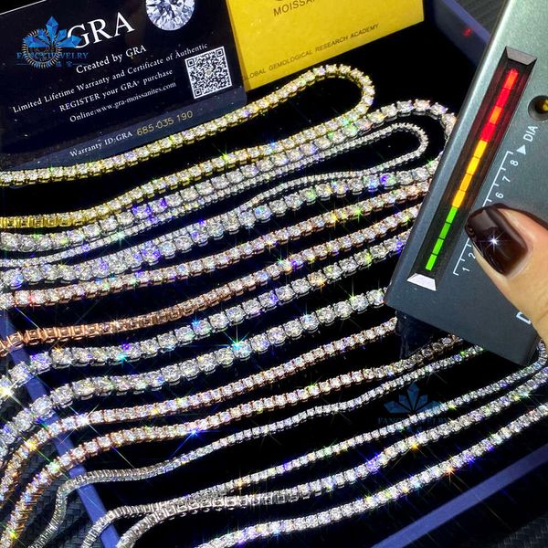 

Wholesale Price 10K 14K Solid Gold Vvs Moissanite Tennis Chain Bracelet Round Brilliant 3Mm 4Mm 5Mm Iced Out Diamond Necklace