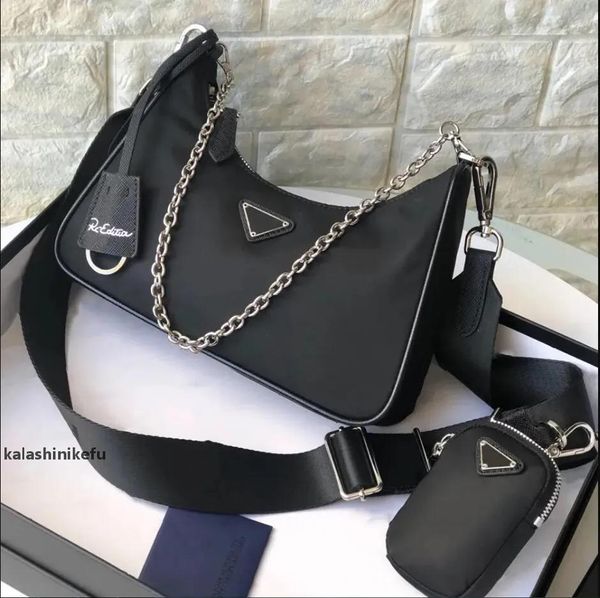 

6A Designer Bag Luxury Handbag Women Bags Hobo Tote Bag Re Edition 2 Pieces Cleo Tote Bags Nylon Underarm City Fashion Multifunctional Large, Black