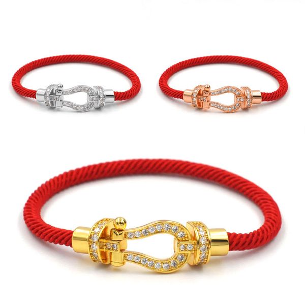 

Men's Horseshoe Buckle Diamond Encrusted Leather String Bracelet Luxury Fashion Designer Bracelet Three Color U-Buckle Bracelet 24 Matching Colors