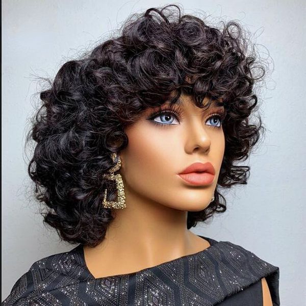 Peruvian Short Curly Human Hair Wigs for Black Women Remy None Full Lace Wig with Bangs Bouncy Curl Black Cosplay Synthetic Wigs, Medium brown
Peruvian Short Curly Human Hair Wigs for Black Women Remy None Full Lace Wig with Bangs Bouncy Curl Black Cosplay Synthetic Wigs, Medium brown
