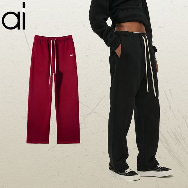 

AL Yoga Straight Leg Sweatpants Plush Warming and Wearable High-rise Jogger Pants Heavy Weight Loose Drawstring Sportswear Men and Women Streetwear with Pockets, Coffee