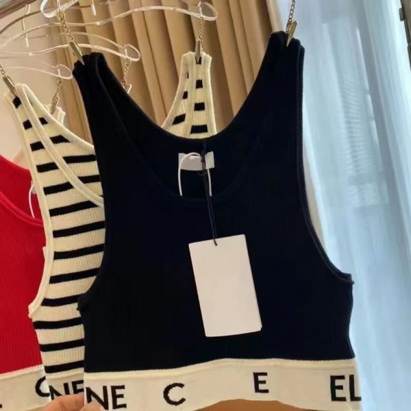 

CE stitched ribbon letters are thin and versatile. Casual sports solid color simple stripe round neck bottomed knitted vest 2FGKF, Black