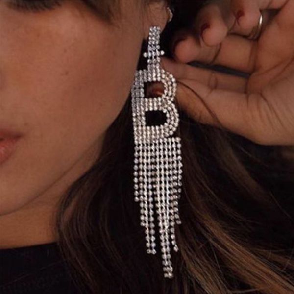 

designer earring Hot selling jewelry, fashionable rhinestone letter B earrings, exaggerated banquet tassel earrings for women in Europe and America