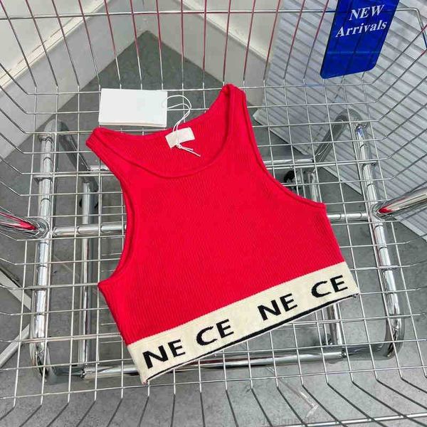 

CE stitched ribbon letters are thin and versatile. Casual sports solid color simple stripe round neck bottomed knitted vest, Black