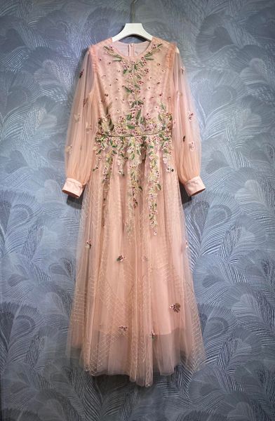 Casual Dresses European trendy designer placket wide skirt dress autumn new mesh round neck embroidered long dress, Multi
Casual Dresses European trendy designer placket wide skirt dress autumn new mesh round neck embroidered long dress, Multi