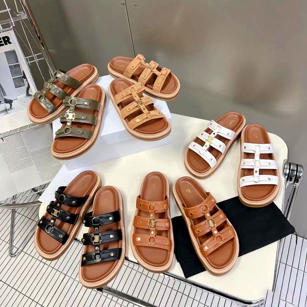 

S Designer Shoes Sandal Slipper Summer Womans Top Quality Leather 2024 New Slide Girl Fashion Flat Gladiator Black Brown Mule Mens Outdoors Beach Lady Sliders, White