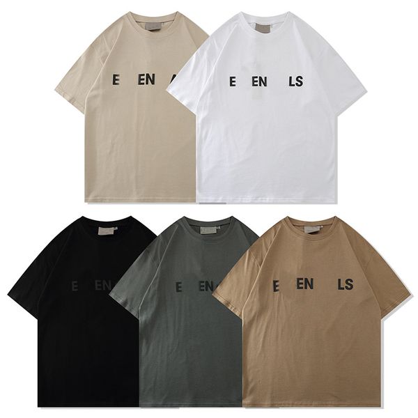 

24ss Designer Tide T Shirts Chest Letter Laminated Print Short Sleeve High Street Loose Oversize Casual T-shirt 100% Pure Cotton Tops for Men and Women, Beige