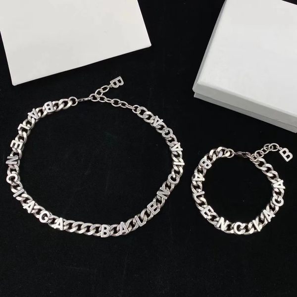 

Paris Fashion Designer Necklace Bracelet Luxury Exquisite Jewellery Set Couple's Jewellery Gold Plated Silver Plated Chain Necklace Bracelet, Gold bracelet