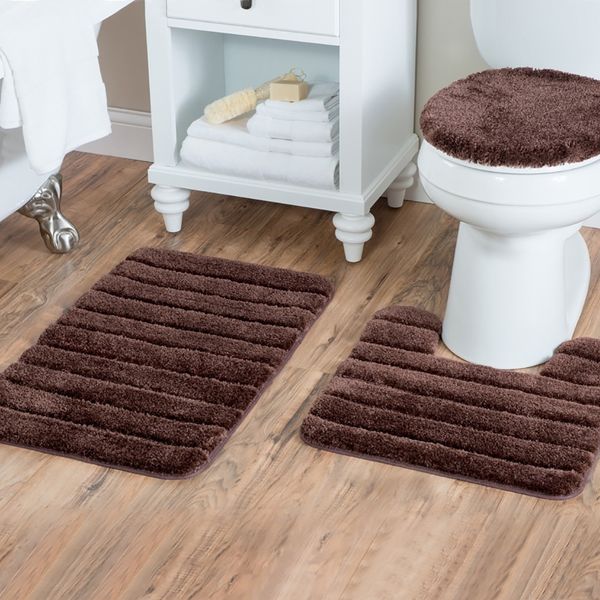 

european style bathroom toilet three piece set, carpet, toilet seat, non slip floor mat, absorbent solid color ultra-fine fiber U-shaped mat