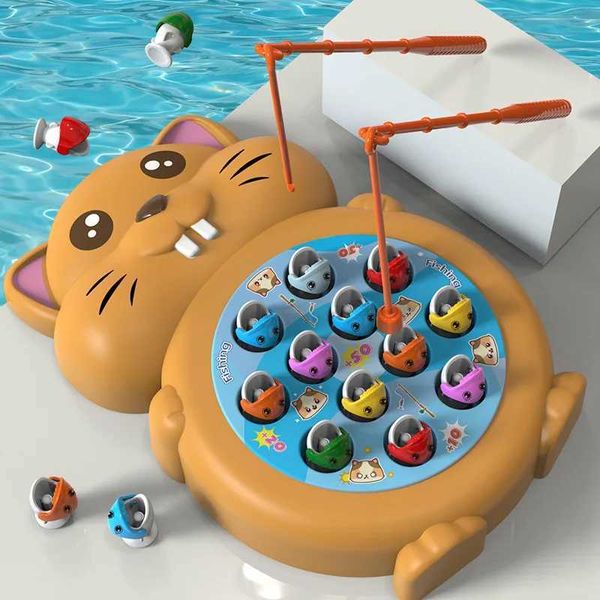 Childrens Hamster Fishing Plate Toy Cartoon Mouse Fishing Magnetic Fish Educational Toy Baby Parent-child Interactive Game Gift Y240801