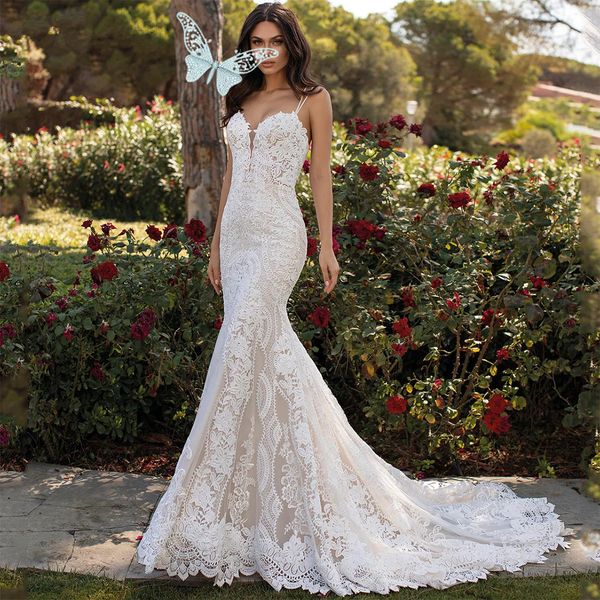 Princess Mermaid Wedding Dresses Floral Spaghetti Straps Appliques Backless Floor Length Bridal Gown Robe De Mariee Custom Made, White
Princess Mermaid Wedding Dresses Floral Spaghetti Straps Appliques Backless Floor Length Bridal Gown Robe De Mariee Custom Made, White