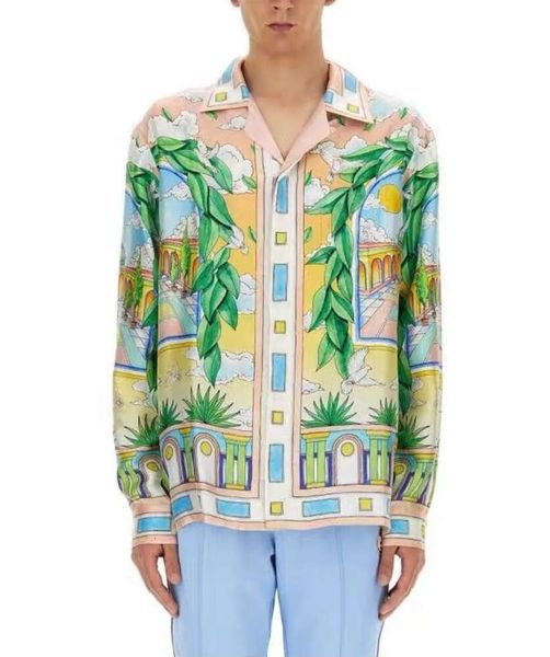 24ss Men Designer Silk Casual Shirt tn New Product Polyester Loose Fashion Versatile Lapel Patter Print Button Hawaii Beach Long Sleeve Silk Cardigan Shirt Tops