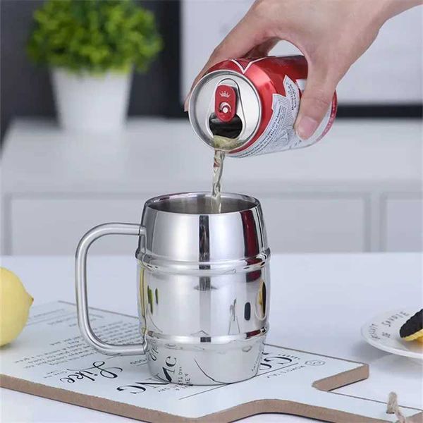 Hot Sale Double Wall Stainless Steel Beer Mug Portable Coffee Tea Cups Travel Tumbler Office Use Water Cup with Handle Drinkware M240803