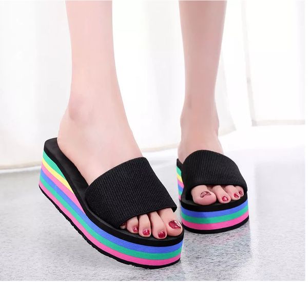 Fashion Women's Summer rubber Hoof Heels Slippers Multi colored flip flops Indoor non slip bathroom slippers Beach sandals Size 36-41, White 
Fashion Women's Summer rubber Hoof Heels Slippers Multi colored flip flops Indoor non slip bathroom slippers Beach sandals Size 36-41, White