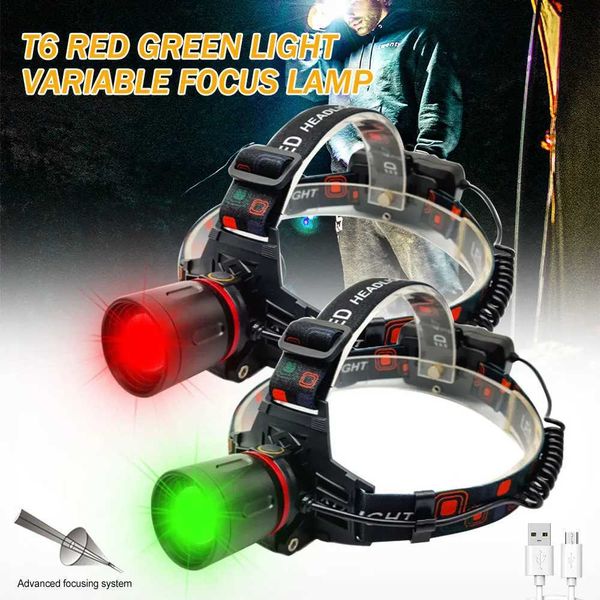 D2 Green/Red/UV Led Head Light Headlamp Zoomable Head Lamp Torch 4 Modes Headlight USB Charging Fishing Hunting Camp FlashlightCL240807