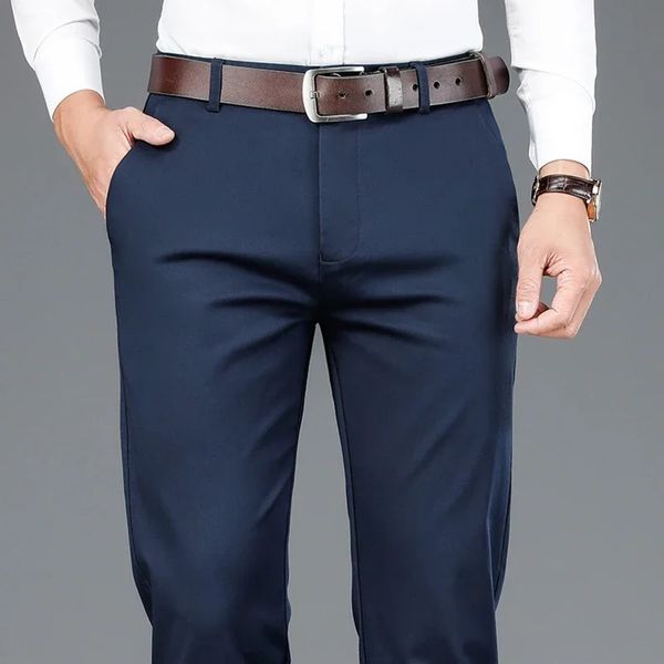 Mens Bamboo Fiber Casual Pants Spring Classic Business Fashion Khaki Stretch Co…