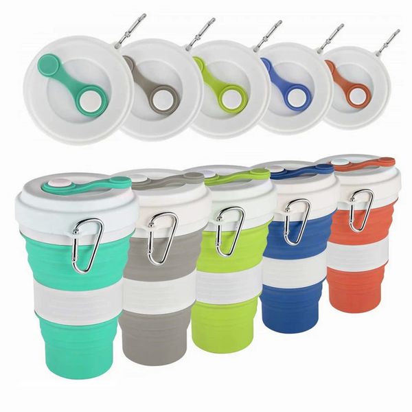 550ml Foldable Silicone 5-Color Portable Silicone Stretch Beverage Foldable Coffee Cup Foldable Silicone Cup with Travel Cover 240806