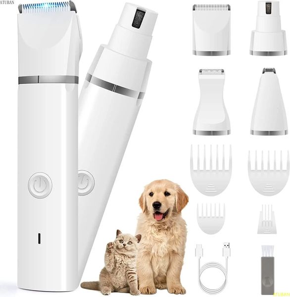 ATUBAN Dog Clippers Grooming Kit Hair Clipper-Low Noise Paw Trimmer-Cordless Quiet Nail Grinder Shaver for Cats and Other Pets 240807