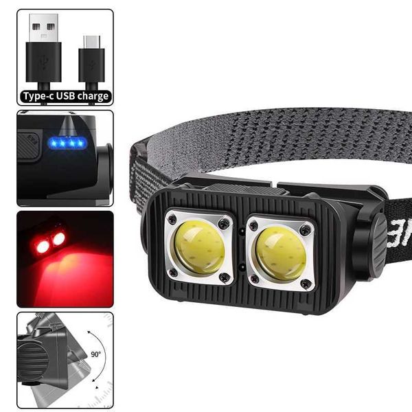 Led Headlamp COB Sensor Head Lamp Flashlight Built in 18650 Battery Headlight Running White and Red Lighting Hiking Lantern BulbCL240807