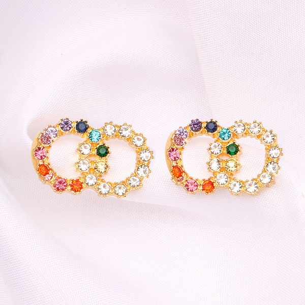 Simple 925 Silver Luxury Designers Letters Stud Eardrop Earrings Metal Geometric Famous Women Round Crystal Rhinestone Pearl Earring Wedding Party Jewerlry gifts