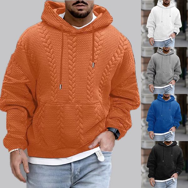 New men's plus size casual style jacket jacquard hooded tie up long sleeved sweatshirt knitted for men, White
New men's plus size casual style jacket jacquard hooded tie up long sleeved sweatshirt knitted for men, White