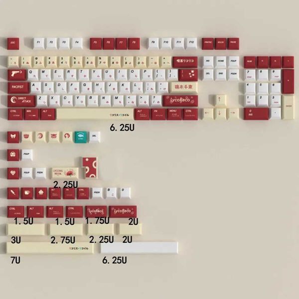 Lycoris Recoil Anime PBT Keycap Cherry Profile Custom Design 138 Keys Red White ISO Enter For Mechanical Gaming KeyboardCL240709