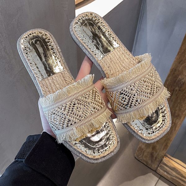 Street tide woven summer slippers Bohemian fringed casual flat sandals sweet and cool straw women's sandals exquisite plaid fisherman's shoes plus size wholesale, Beige
Street tide woven summer slippers Bohemian fringed casual flat sandals sweet and cool straw women's sandals exquisite plaid fisherman's shoes plus size wholesale, Beige