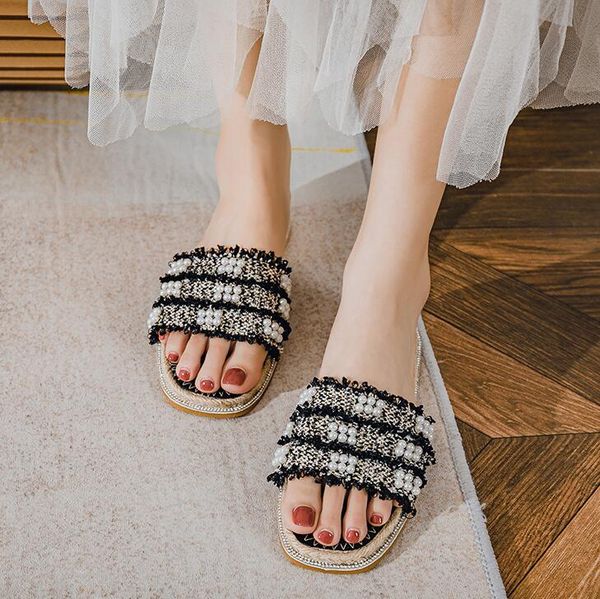 Fashion summer sandals comfortable straw woven casual women's slippers sweet little fresh pearls embellished fashion sandals Joker linen flat sandals, Black
Fashion summer sandals comfortable straw woven casual women's slippers sweet little fresh pearls embellished fashion sandals Joker linen flat sandals, Black