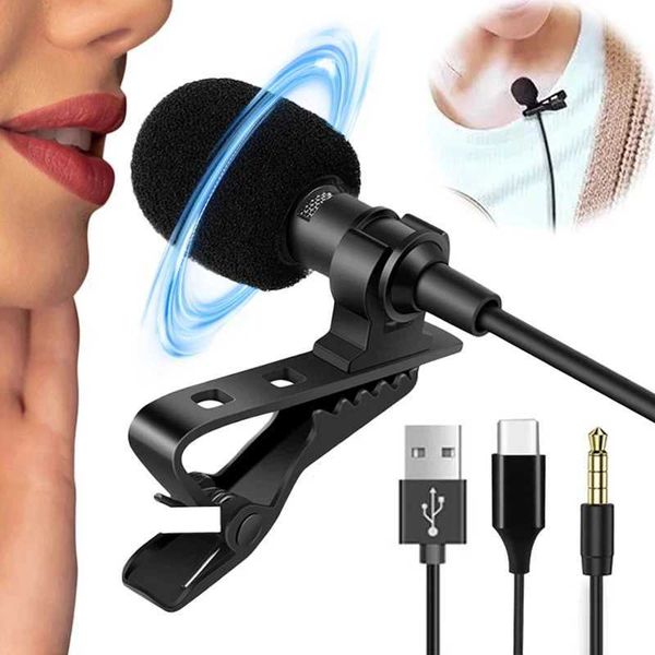 Portable 1.5m Mini Type C Microphone USB Condenser Clip-on Lapel Mic 3.5mm Wired Microfon for PC Laptops Professional Recording CL240813
