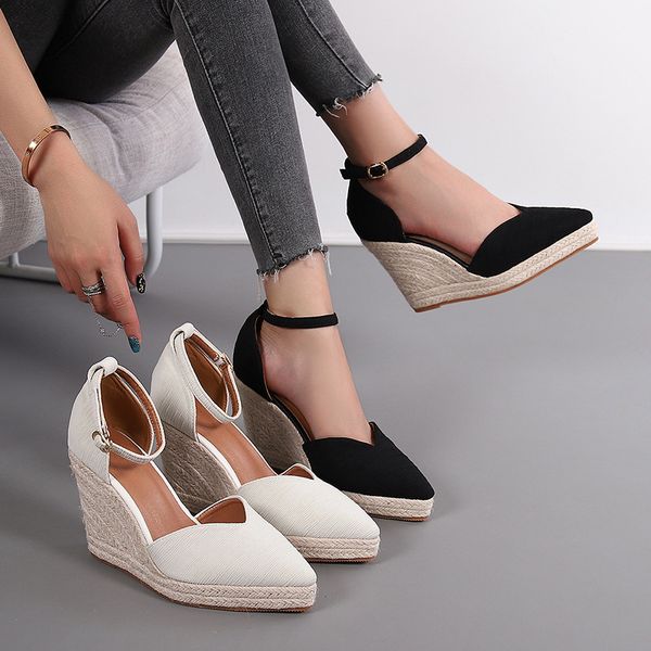 Street tide summer sandals pointed wedge platform womens sandals buckle straw rope edge fashion women shoes elegant atmosphere satin leather shoes, Beige
Street tide summer sandals pointed wedge platform womens sandals buckle straw rope edge fashion women shoes elegant atmosphere satin leather shoes, Beige