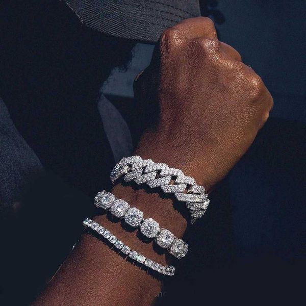 Charm Bracelets A set of crystal Miami ice out of Cuba link chain for men and women all rhinestone charm hip-hop jewellery chain